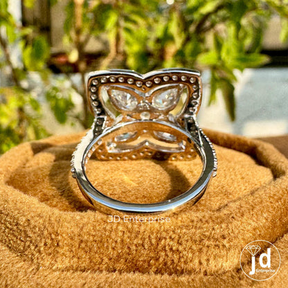 Cluster Halo Moissanite Engagement Ring, Pear & Round Halo Moissanite Ring, Five Stone Wedding Ring, Pave Set Bridal Ring, Anniversary Gift