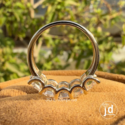 Radiant Cut Five Stone Ring, Moissanite Wedding Band, Unique Half Eternity Stacking Band, Thick Bands, Anniversary Gifts Ring for Women