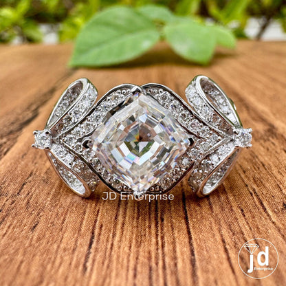 2.50 CT Step Cut Cushion Vintage Inspired Engagement Ring, Classic Bow Style Bridal Ring, Antique Moissanite Charm Ribbon Anniversary Ring