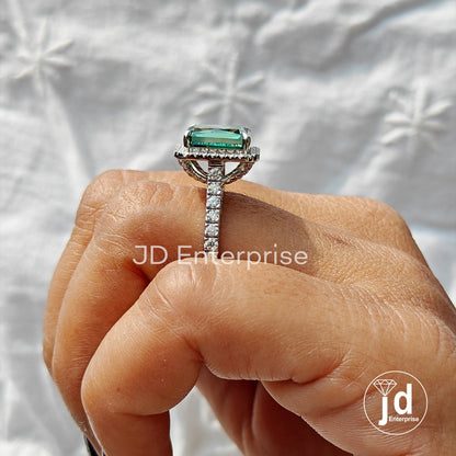 5.00 CT Criss Cut Green Moissanite Engagement Ring, Bridge Petite Pave Halo Wedding Ring, Full Eternity Band, Bridal Ring, Anniversary Ring