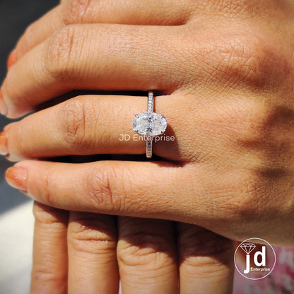 1.50 CT Oval Cut Moissanite Engagement Ring, Hidden Halo Pave Wedding Ring, Claw Prongs, Accent Ring, Anniversary Gift Ring, Bridal Ring