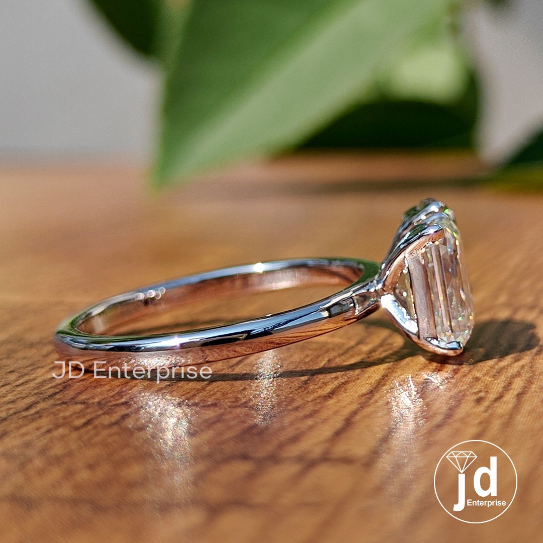 Colorless & Light Grey Moissanite Toi Et Moi Ring, Emerald and Pear Cut Two Stone Ring, White Gold Wedding Ring, Anniversary Gift, Bridal