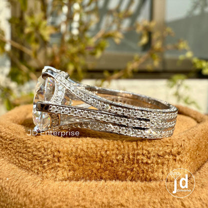 8.00 TCW Large Round Cut Moissanite Hidden Halo Engagement Ring, Split Pave Wedding Ring, Three Side Pave Celebrity Style Anniversary Gift