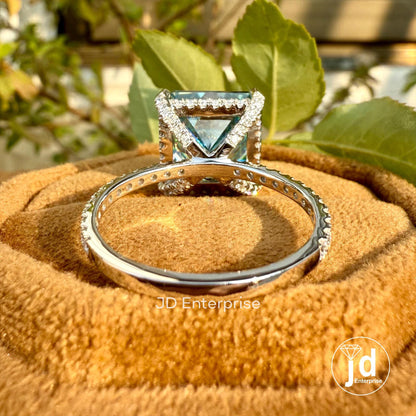 11.88 TCW Large Radiant Cut Cyan Blue Moissanite Engagement Ring, Hidden Halo Wedding Ring, Anniversary Ring, Celebrity Style Bridal Ring