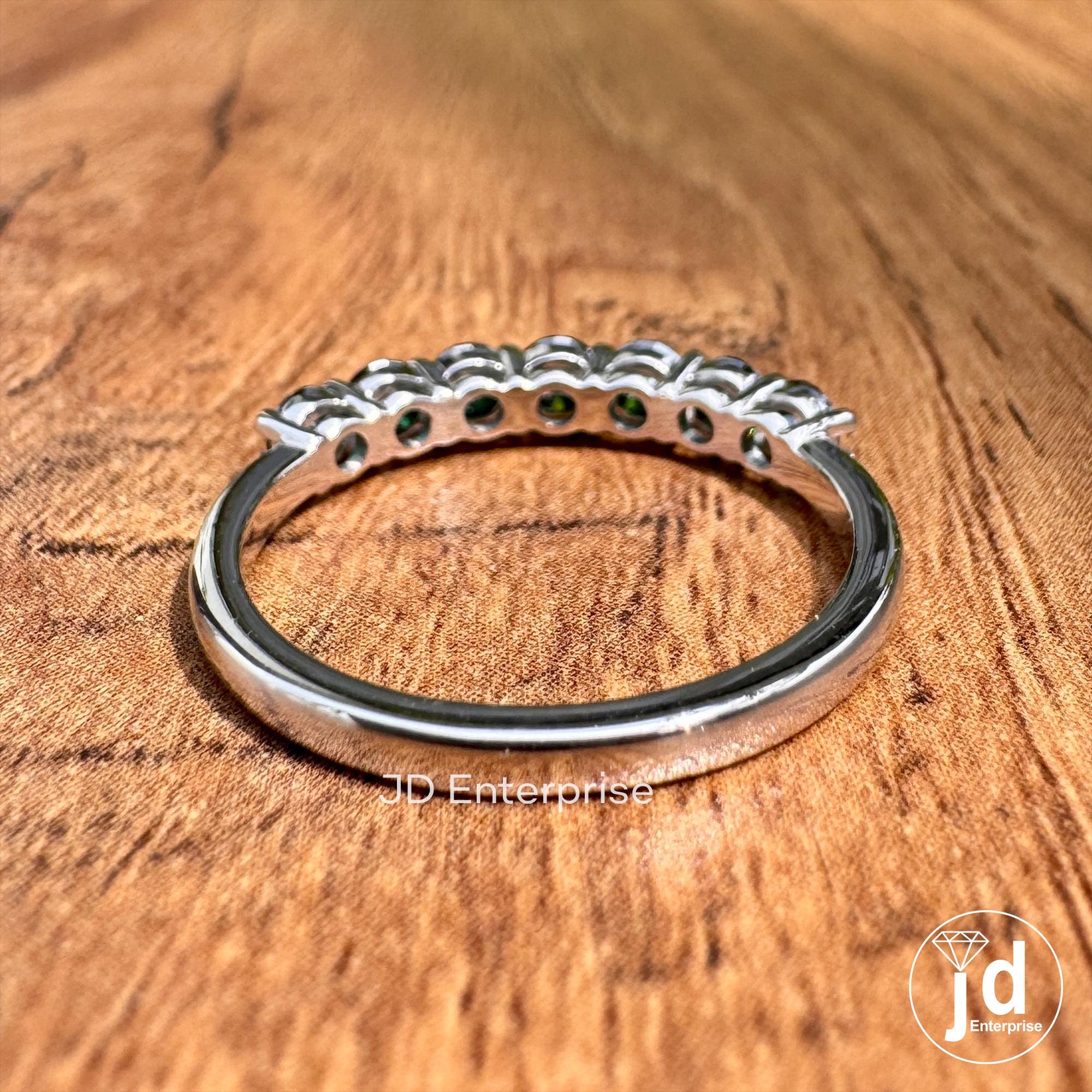 Gorgeous Stack Dark Green Moissanite Ring, VVS1 Sterling Silver Anniversary gift, Wedding Band gift for her Promise ring, half eternity band