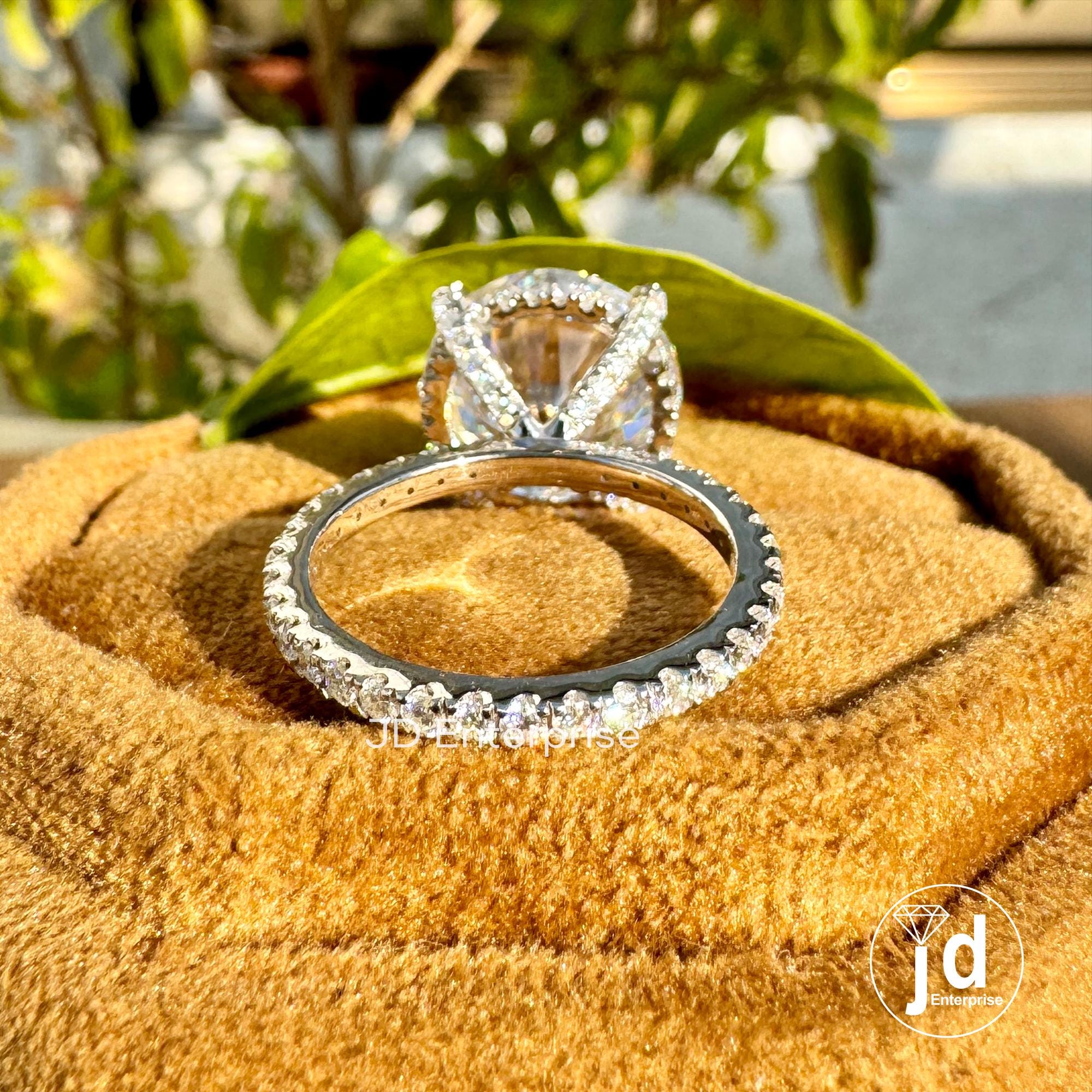 7.50TW Round Cut Moissanite Hidden Halo Ring, Petite Pave Engagement Ring, Full Eternity Pave Wedding Ring, Celebrity Style Anniversary Ring