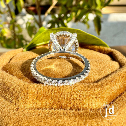 7.50TW Round Cut Moissanite Hidden Halo Ring, Petite Pave Engagement Ring, Full Eternity Pave Wedding Ring, Celebrity Style Anniversary Ring