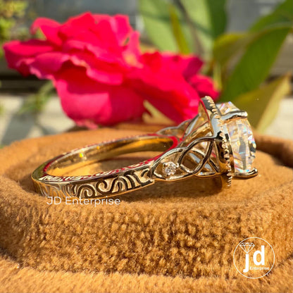 Vintage 5.00 CT Oval Cut Hidden Halo Engagement Moissanite Ring, Art Deco Wedding Ring, Filigree Rings for Women, Milgrain Ring, Bridal Ring