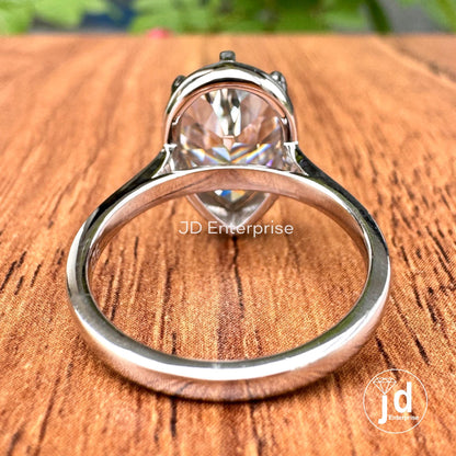 4.00 CT Old Mine Pear Moissanite Ring, Light Grey Moissanite Bridesmaid Ring, Solitaire Engagement Ring, Eight Prong Moissanite Ring