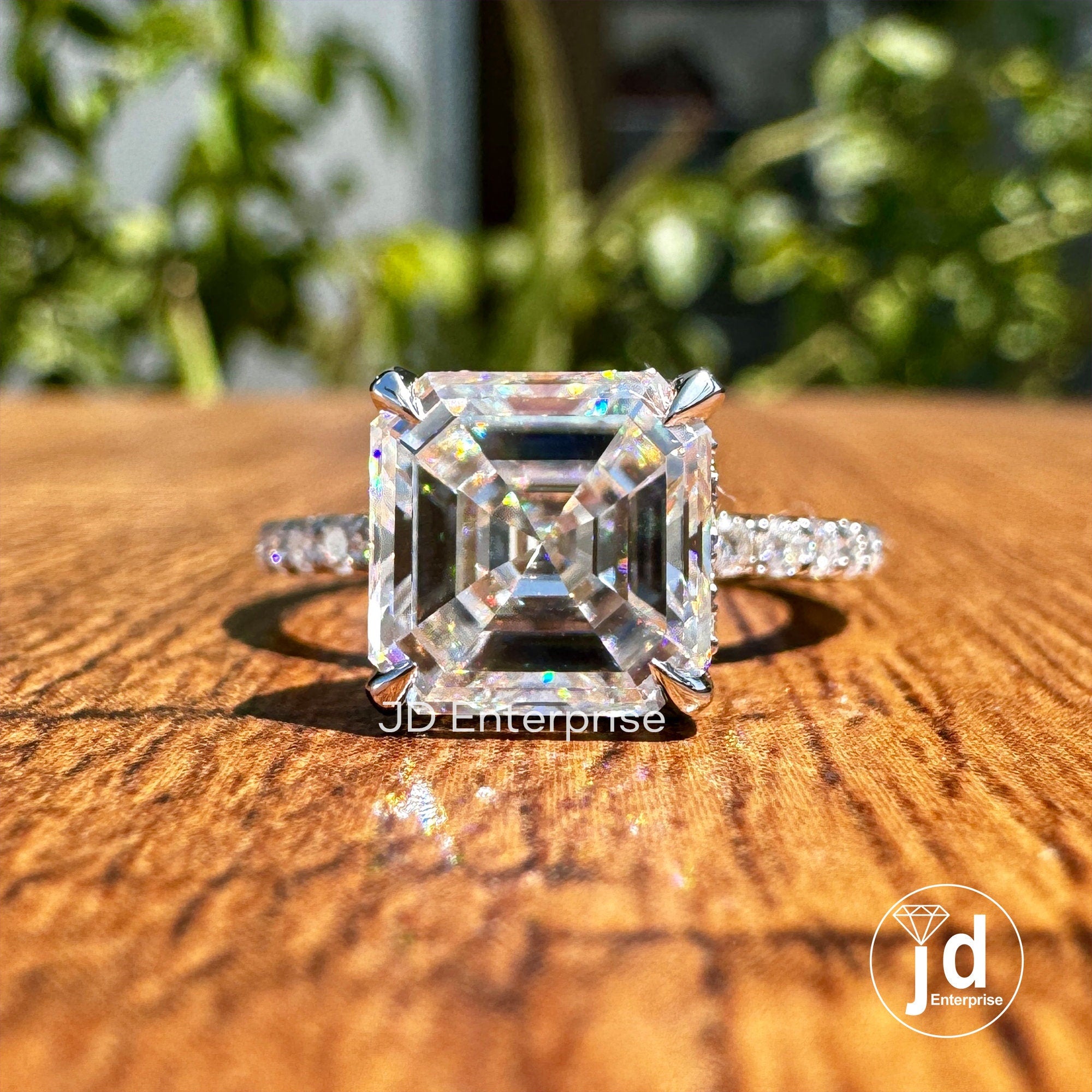 2.78 CT Asscher Cut Moissanite Engagement Ring, Hidden Halo Wedding Ring, Four Claw Prongs, Anniversary Gifts Ring, Pave Set Bridal Ring