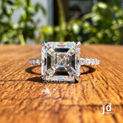 2.78 CT Asscher Cut Moissanite Engagement Ring, Hidden Halo Wedding Ring, Four Claw Prongs, Anniversary Gifts Ring, Pave Set Bridal Ring