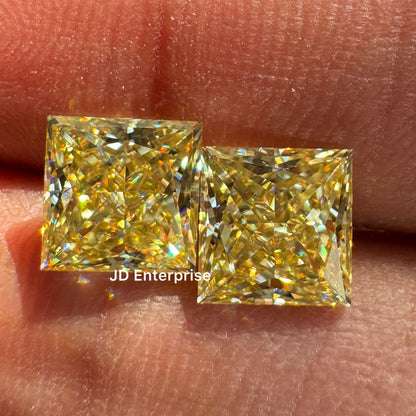4.00TCW Princess Cut Pair Canary Yellow Moissanite, Fancy Shape Moissanite, Loose Moissanite for Custom Earring Engagement Ring or Pendant