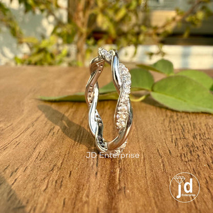 Infinity Twisted Moissanite Ring, Colorless Round Cut Moissanite Wedding Band, Moissanite Eternity Band, Dainty Stacking Band, Proposal Band
