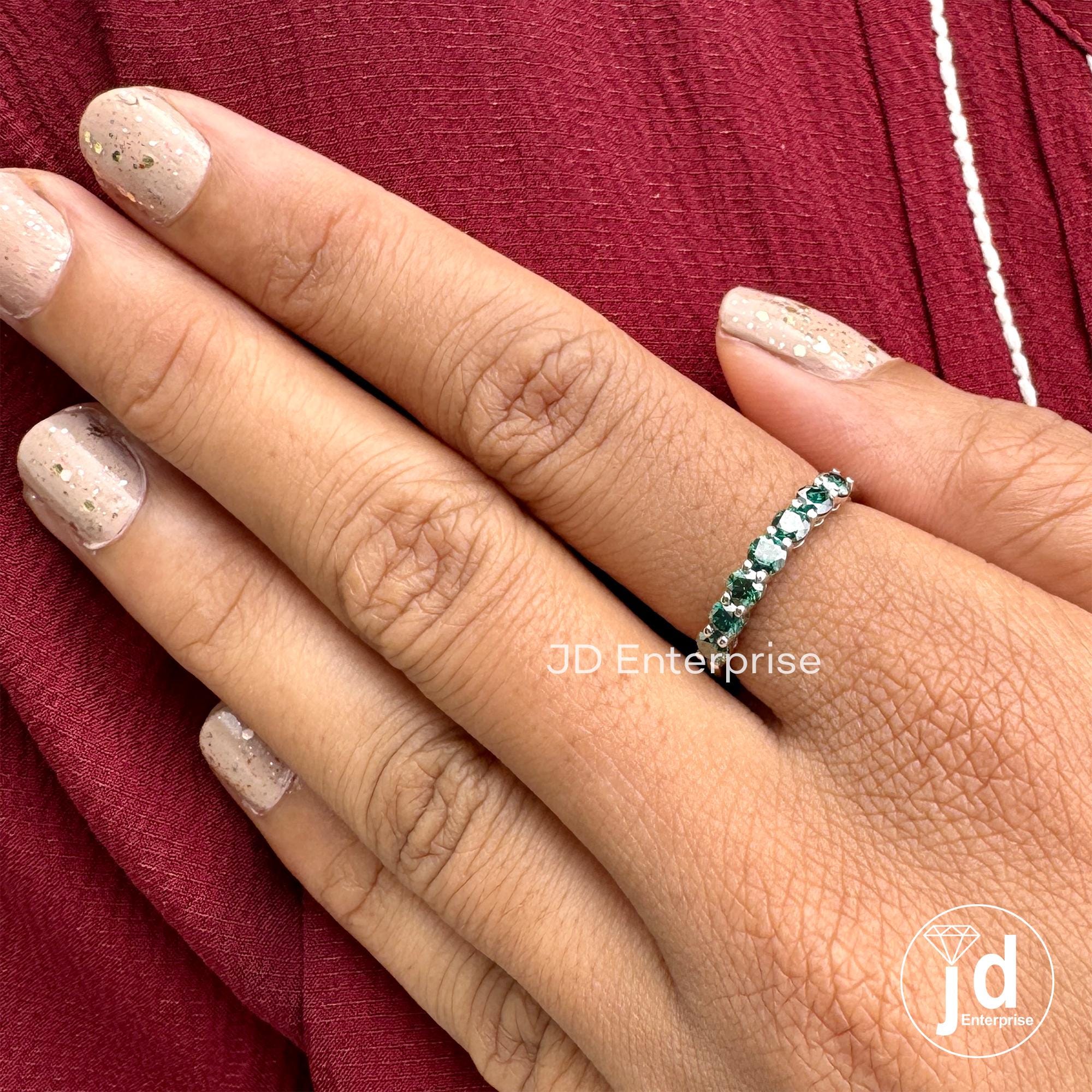Gorgeous Stack Dark Green Moissanite Ring, VVS1 Sterling Silver Anniversary gift, Wedding Band gift for her Promise ring, half eternity band