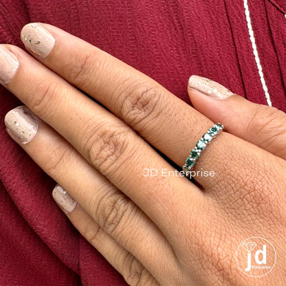 Gorgeous Stack Dark Green Moissanite Ring, VVS1 Sterling Silver Anniversary gift, Wedding Band gift for her Promise ring, half eternity band
