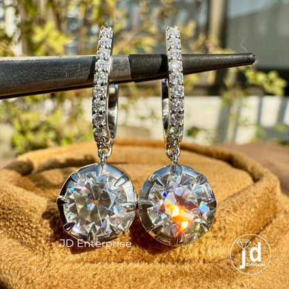 4.35 TW Round Old European Cut Moissanite Dangle and Drop Earrings, Wedding Earrings, Hoop Earring for Women, Bridal Earrings, Gift for Her