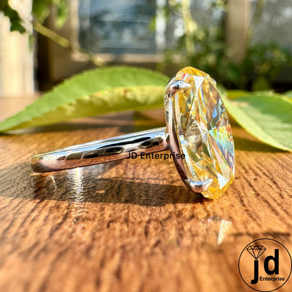 3.90 CT Moval Canary Yellow Moissanite Engagement Ring, Antique Elongated Oval Cut Moissanite Bespoken Ring, Open Gap Solitaire Wedding Ring