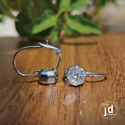 3.00 TCW Octagon Cut Moissanite Dangle Earrings, Bezel Set Bridesmaid Earrings, Wedding Earrings for Women, Leaver Back, Anniversary Gift