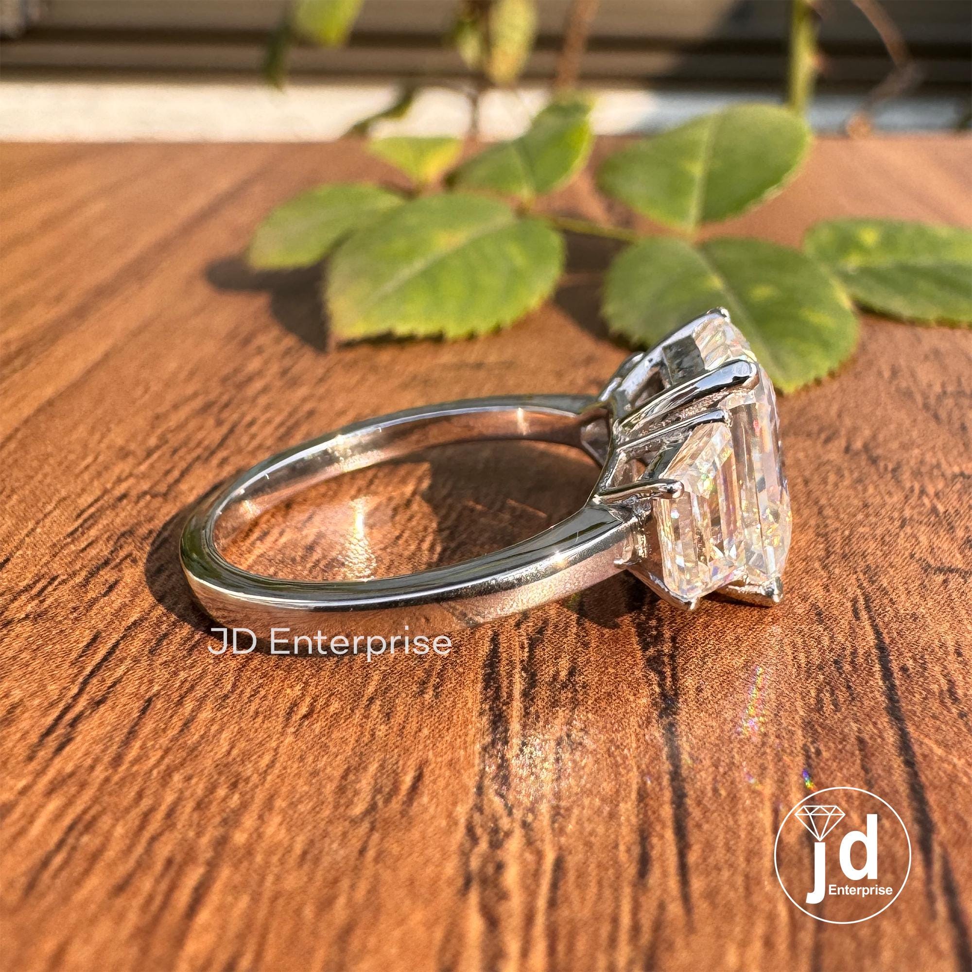 4.00CT Old Mine Emerald Cut Colorless Moissanite Engagement Ring, Three Stone Wedding Ring, Vintage Proposal Ring, Anniversary Gift Ring