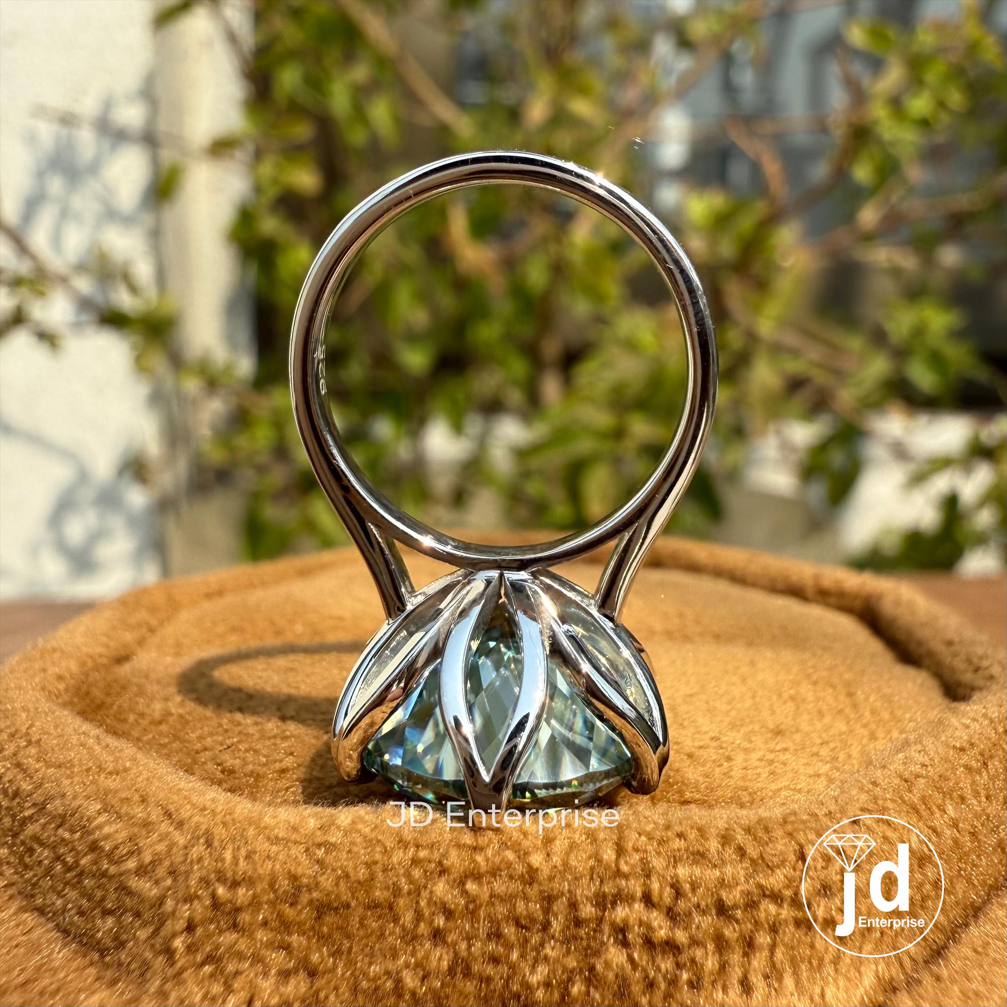 7.70CT Antique Portuguese Cut Blue Moissanite Engagement Ring, Solitaire Wedding Ring, Six Claw Prongs Anniversary Ring, Promise Ring