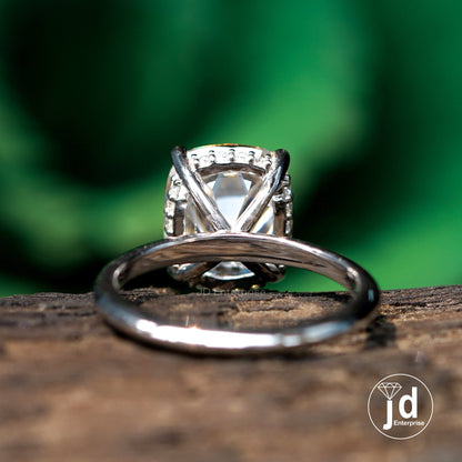 Vintage Style 3.50 CT Colorless Cushion Old Mine Cut Moissanite Engagement Ring, Solitaire Ring, Hidden Halo Wedding Ring, Anniversary Gifts