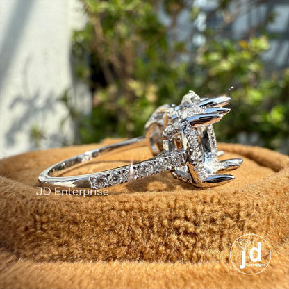 Semi Mount Ring, 0.53 TW Round Colorless Moissanite Ring, Pave Set Engagement Ring, Three Stone Wedding Ring, 10K/14K/18K Solid Gold Ring