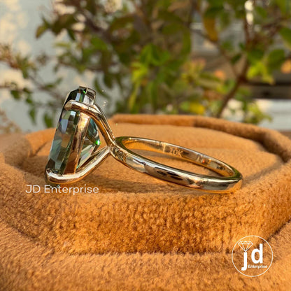 5.00 CT Oval Greenish Blue Moissanite Engagement Ring, Solitaire Wedding Ring, Yellow Gold Ring, Anniversary Gift, Promise Ring, Bridal Ring