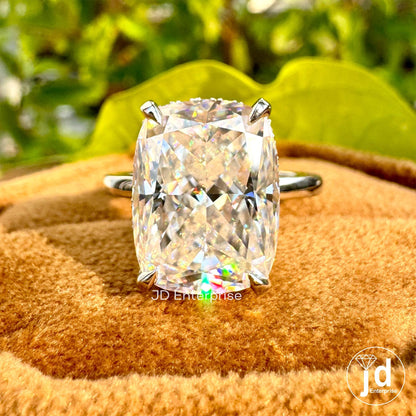 6.00 CT Cushion Cut Moissanite Solitaire Ring, Hidden Halo Engagement Ring, Weeding Ring, Celebrity Style Gold Ring, Anniversary Gift Ring