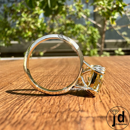 Canary Yellow Moissanite Engagement Ring, 2.50 CT Cushion Cut Solitaire Wedding Ring, Triple Claw Prong, Knife Edge Shank, Ring for women