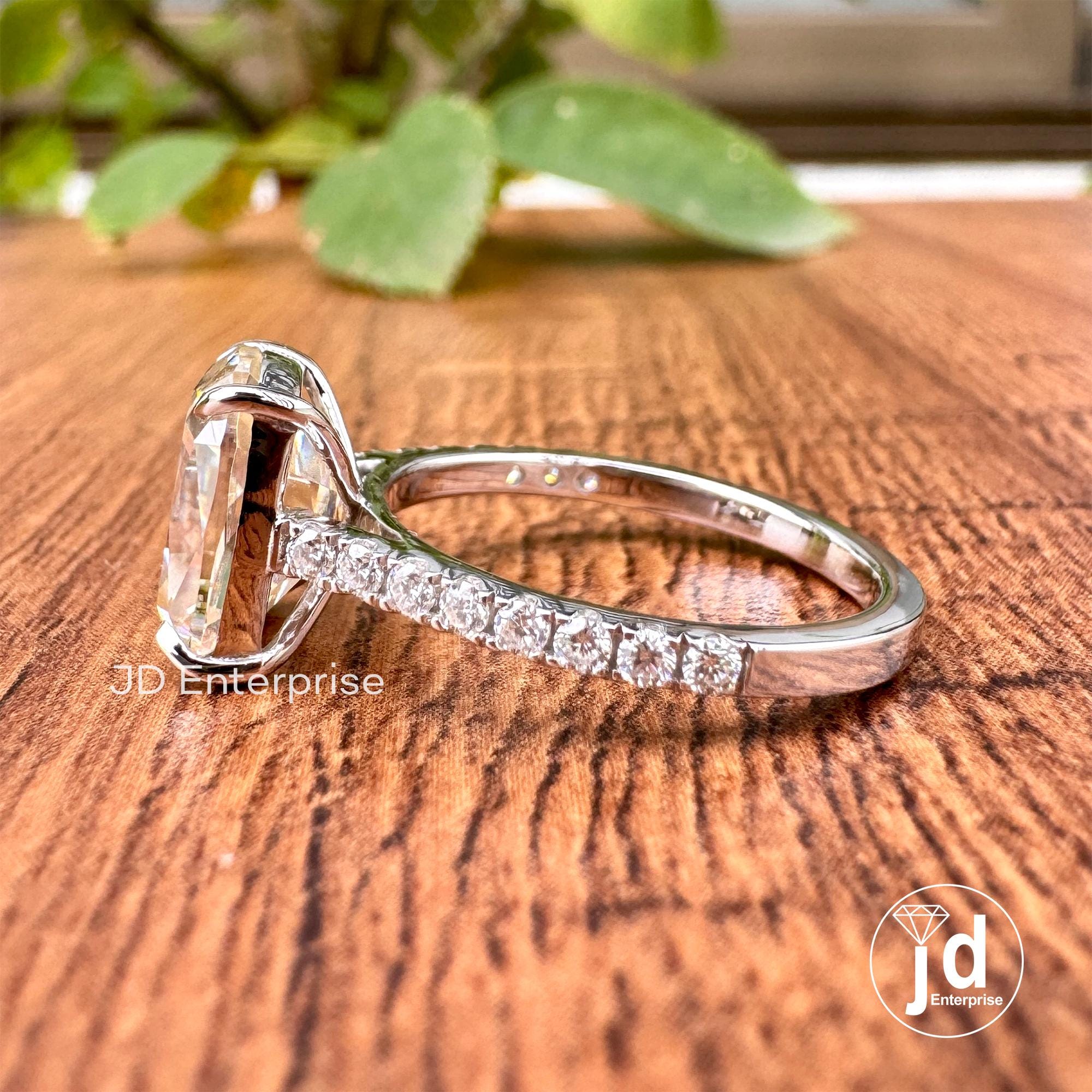 Old Mine Cushion Moissanite Ring, Off-White Moissanite Anniversary Ring, Vintage Style Engagement Ring, Pave Set Moissanite Proposal Ring