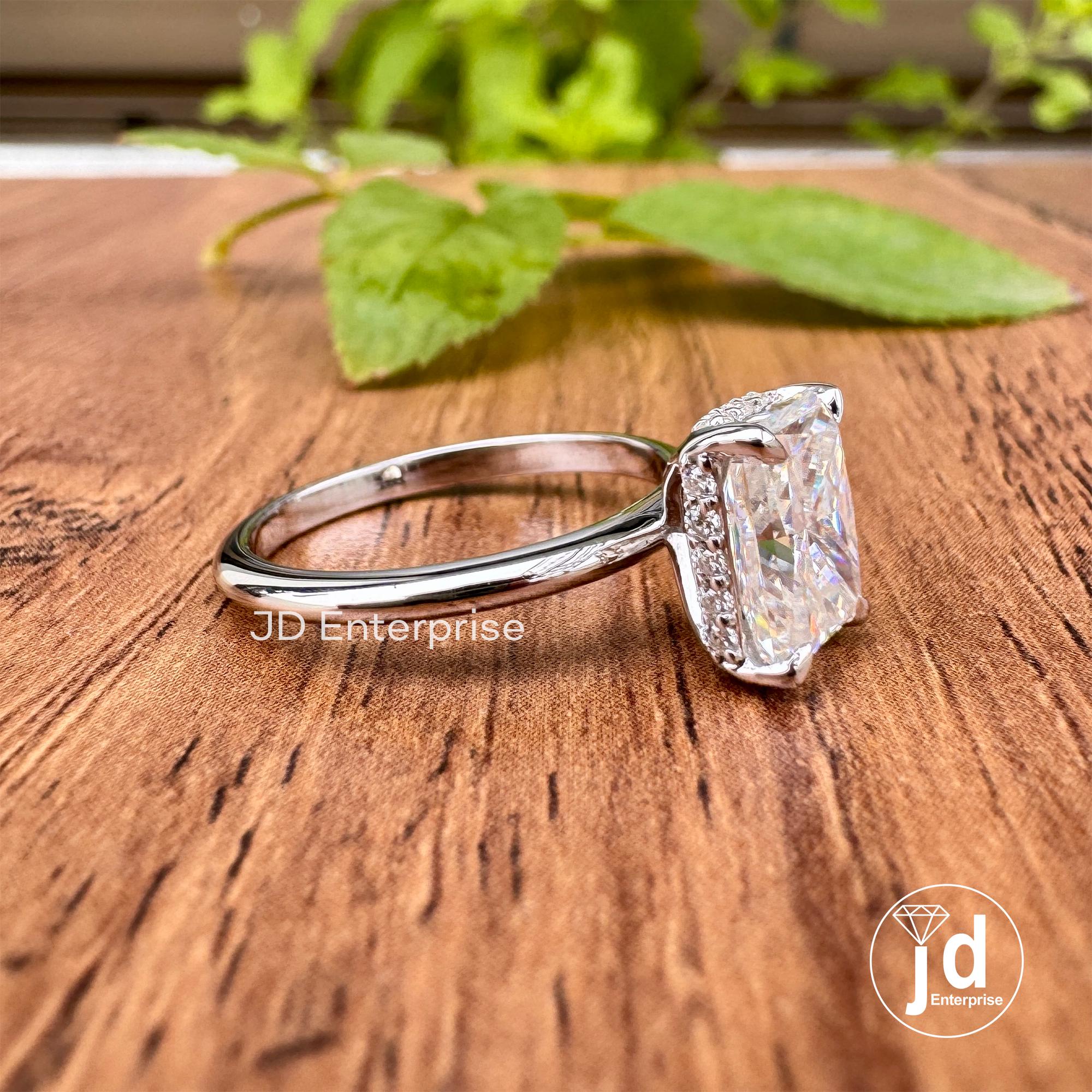 2.00 CT Colorless Radiant Cut Engagement Ring, Solitaire Hidden Halo Ring, Crushed Ice Moissanite Wedding Ring, Propose Ring, Invisible Halo