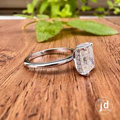 2.00 CT Colorless Radiant Cut Engagement Ring, Solitaire Hidden Halo Ring, Crushed Ice Moissanite Wedding Ring, Propose Ring, Invisible Halo