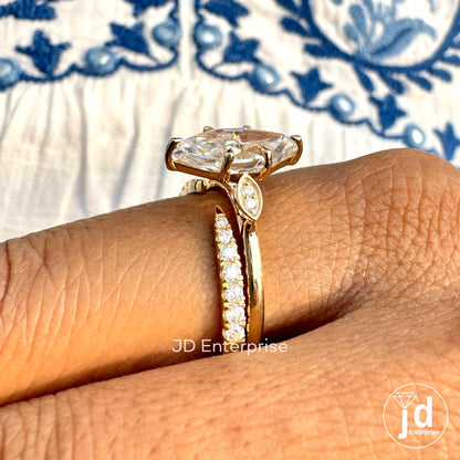 3.00 CT Dutch Marquise Moissanite Engagement Ring Set, Half Eternity Open Gap Wedding Band, Art Deco Wedding Ring Set, Bridal Ring Set