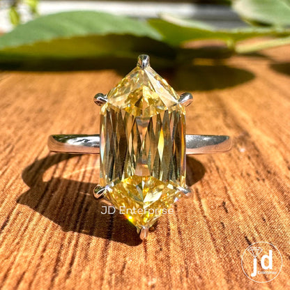 4.00 CT Hexagon Cut Canary Yellow Moissanite Engagement Ring, Yellow Solitaire Wedding Ring, Elongated Hexagon Cut Anniversary Gift Rings