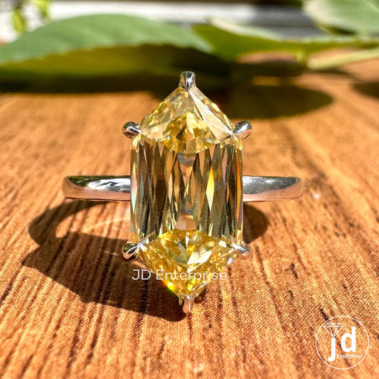 4.00 CT Hexagon Cut Canary Yellow Moissanite Engagement Ring, Yellow Solitaire Wedding Ring, Elongated Hexagon Cut Anniversary Gift Rings