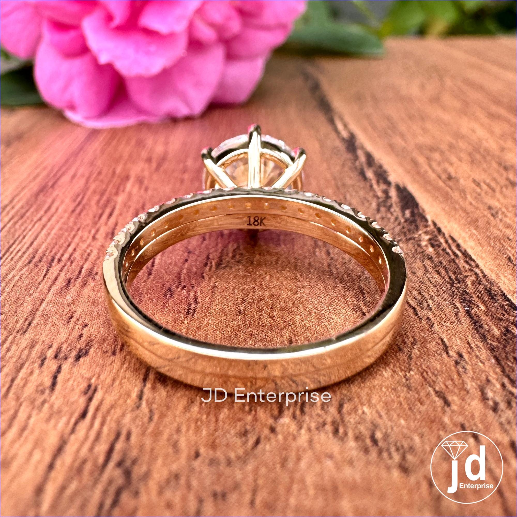 2.50 CT Round Hearts and Arrows Colorless Moissanite Ring Set, Engagement Ring with Wedding Band Set, 18k Yellow Gold Anniversary Ring Set