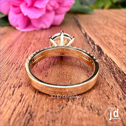 2.50 CT Round Hearts and Arrows Colorless Moissanite Ring Set, Engagement Ring with Wedding Band Set, 18k Yellow Gold Anniversary Ring Set
