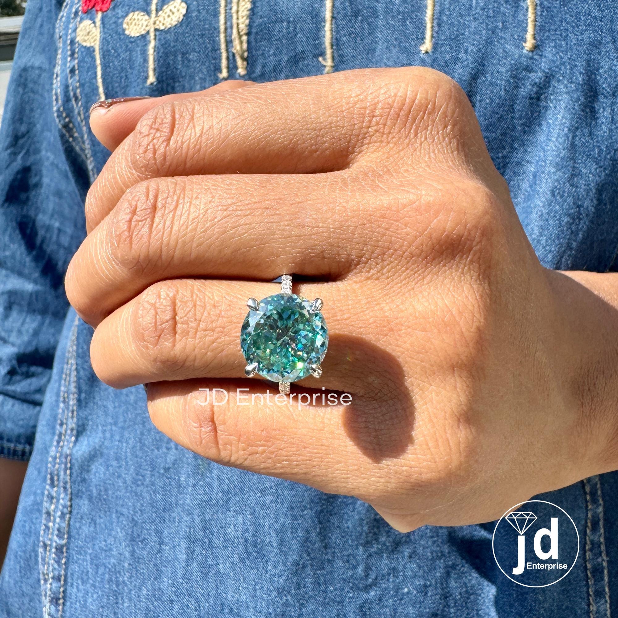 7.50 CT Sparkling Portuguese Cut Cyan Blue Moissanite Engagement Ring, Hidden Halo Ring, Eternity Pave Wedding Ring, Anniversary Gift Ring