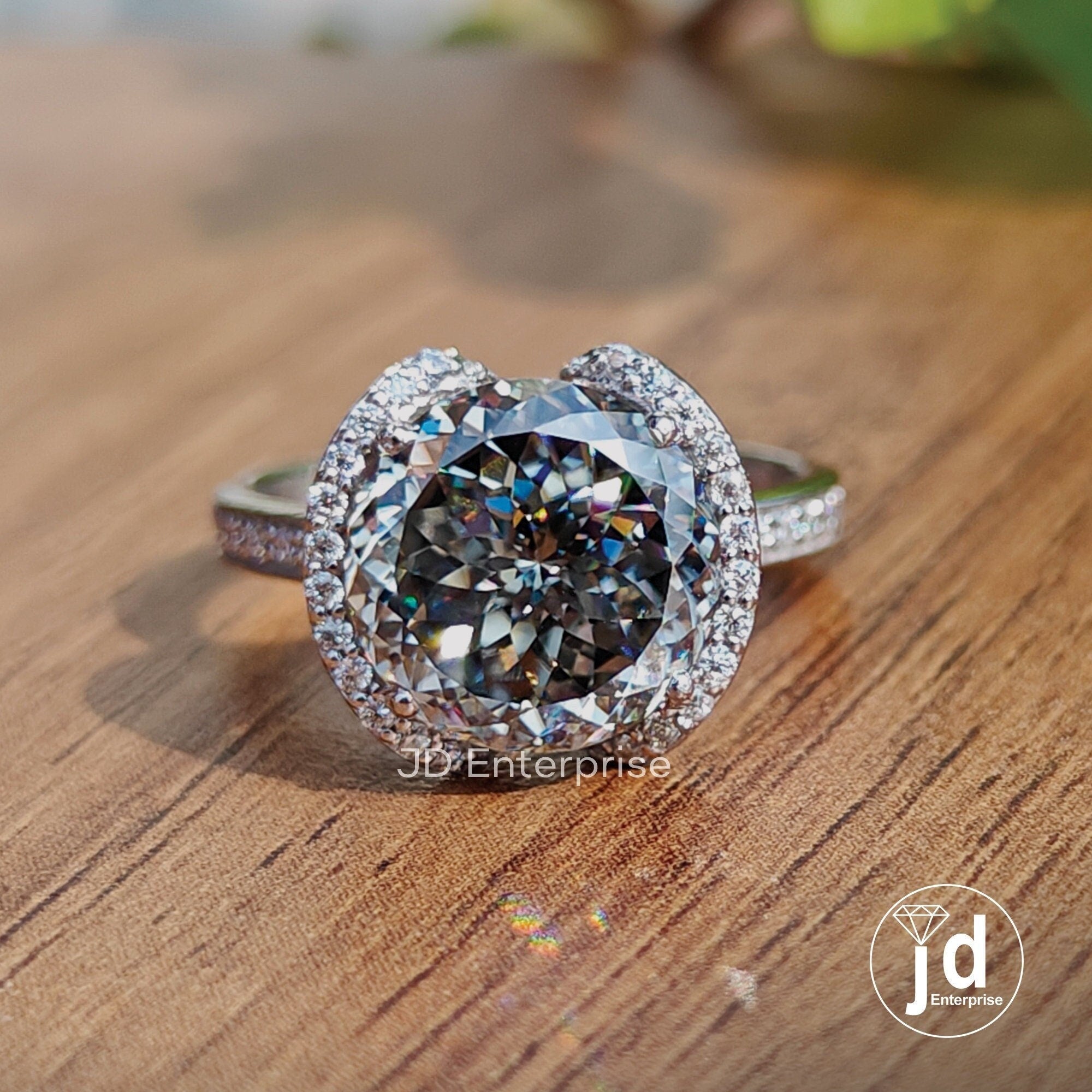 4.40 CT Grey Portuguese Cut Moissanite Engagement Ring, Half Halo Wedding Ring, Vintage Style Hidden Halo Bridal Ring, Anniversary Gift
