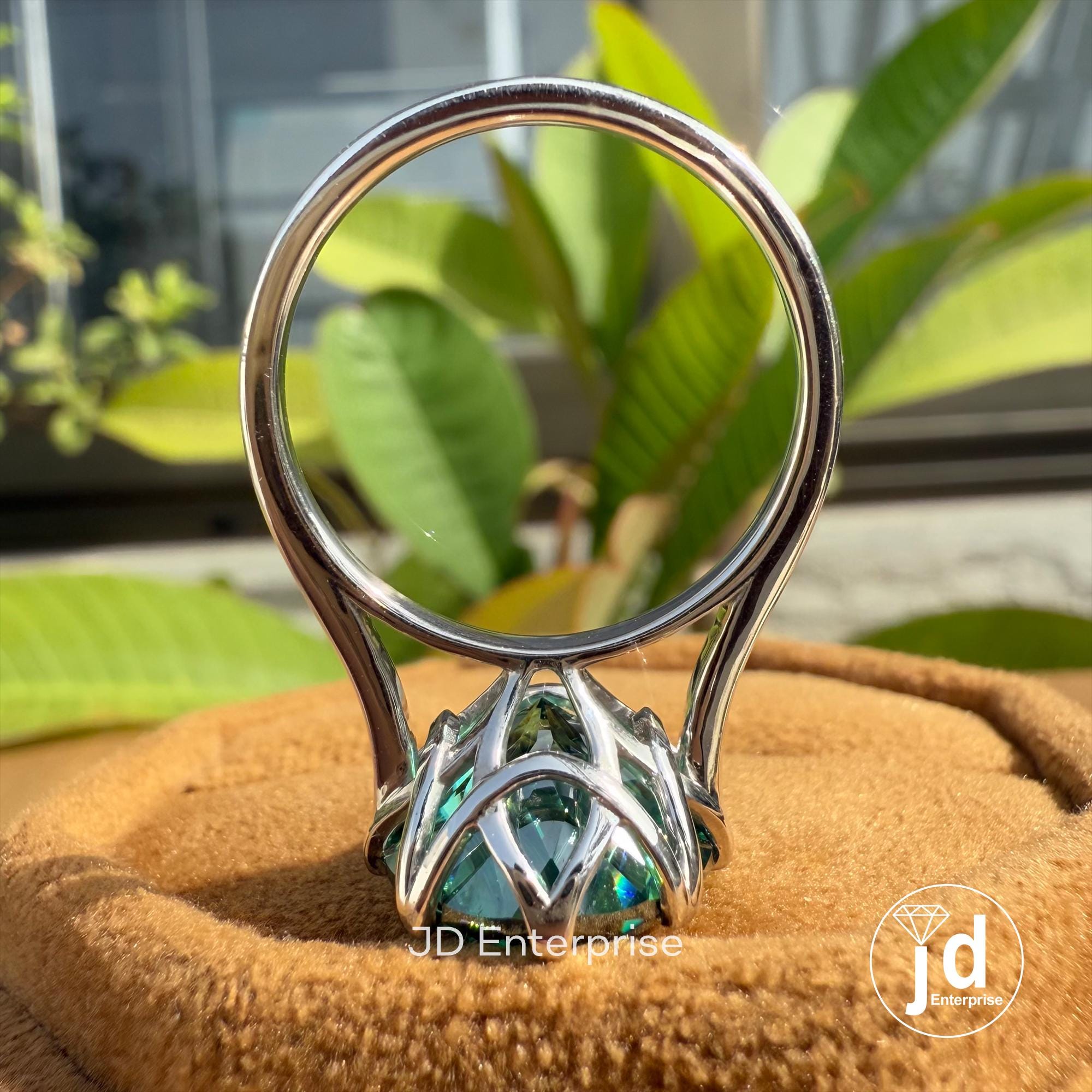 7.65CT Portuguese Cut Green Moissanite Engagement Ring, Solitaire Ring, Wedding Ring for Women, Tulip Basket Setting, Anniversary Gifts Ring