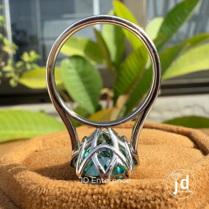 7.65CT Portuguese Cut Green Moissanite Engagement Ring, Solitaire Ring, Wedding Ring for Women, Tulip Basket Setting, Anniversary Gifts Ring