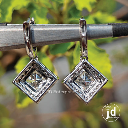 2.60 TW Princess Cut Moissanite Dangle and Drop Earrings, Halo Wedding Earrings, Lever Back Earrings for Women, Bridal Set, Anniversary Gift