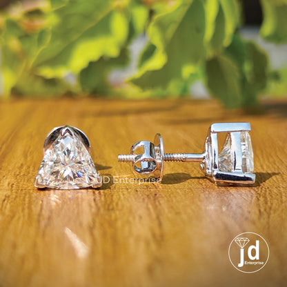 3.00 TCW Trillion Cut Moissanite Stud Earrings, Wedding Earrings, Screw/Push Back, Bridal Earrings, Everyday Earrings for Anniversary Gifts
