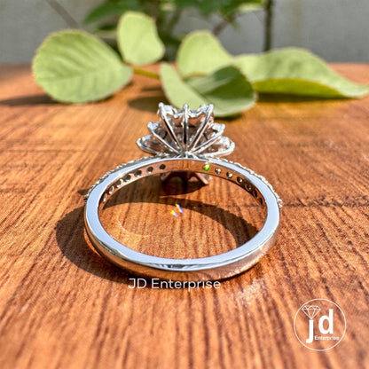 2.78 TW Hexagon Step Cut Grey Moissanite Engagement Ring, Flower Style Halo Wedding Ring, Pave Set Anniversary Ring, Bridal Set Ring