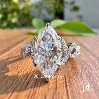 3.00 TCW Colorless Marquise Cut Moissanite Engagement Ring, Infinity Twisted Pave Setting, Wedding Ring, Anniversary Ring, Promise Ring