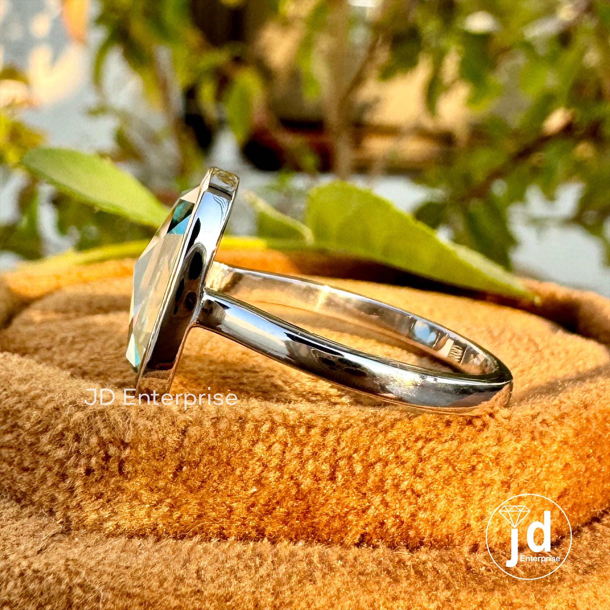 4.00 CT Cushion Rose Cut Bluegreen Moissanite Engagement Ring, Bezel Set Solitaire Ring, Bridal Ring, Vintage Wedding Ring, Anniversary Ring