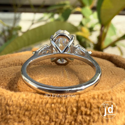 4.00 CT Oval Step Cut Moissanite Engagement Ring, Three Stone Wedding Ring, Shield Cut Moissanite, Trilogy Ring, Cocktail Ring for Women