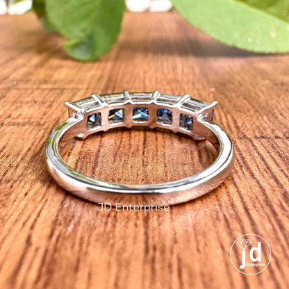 1.50 TCW Princess Cut Dark Blue Moissanite Five Stone Engagement Band, Wedding Band, Matching Anniversary Band, Stackable Band