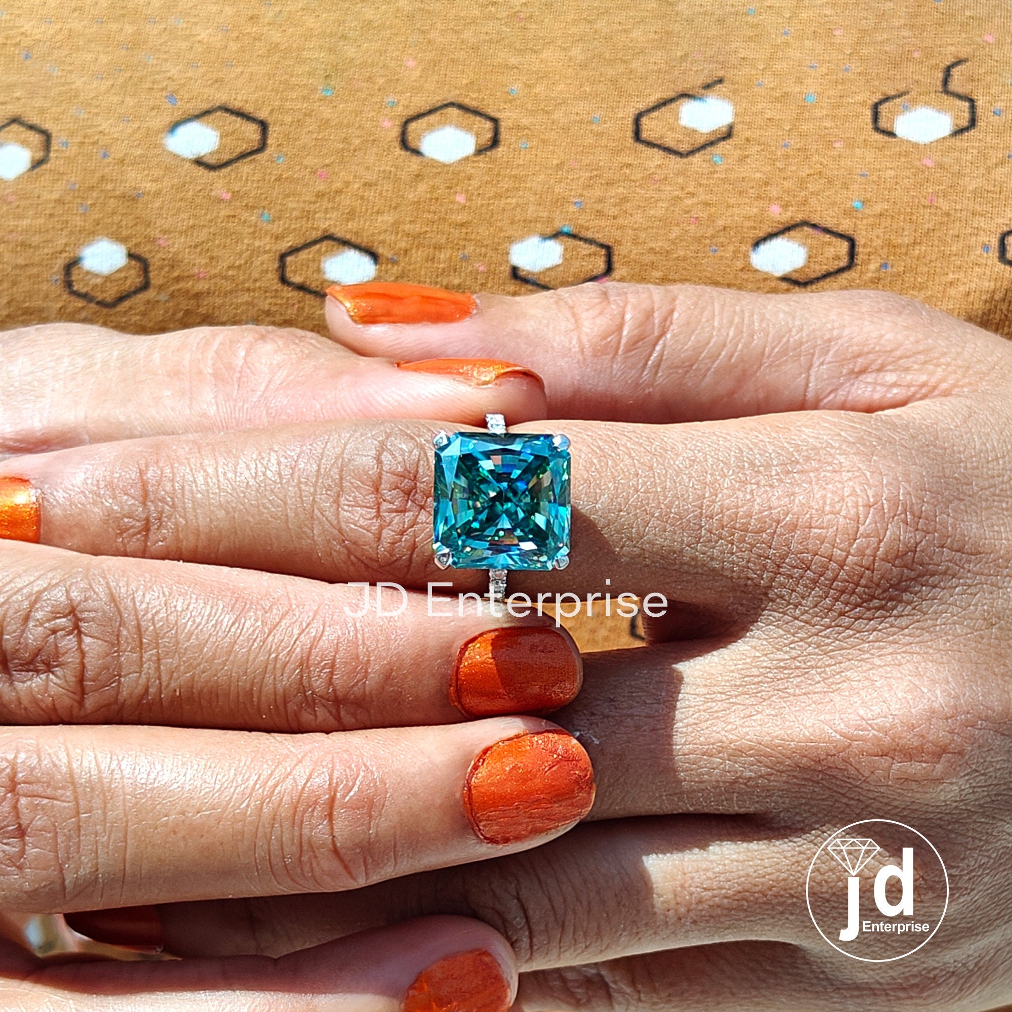 11.88 TCW Large Radiant Cut Cyan Blue Moissanite Engagement Ring, Hidden Halo Wedding Ring, Anniversary Ring, Celebrity Style Bridal Ring