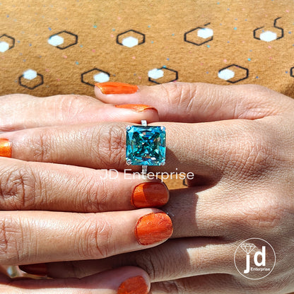 11.88 TCW Large Radiant Cut Cyan Blue Moissanite Engagement Ring, Hidden Halo Wedding Ring, Anniversary Ring, Celebrity Style Bridal Ring